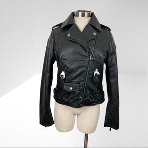 Max Studio Black Faux Leather‎ Motorcycle Jacket Small